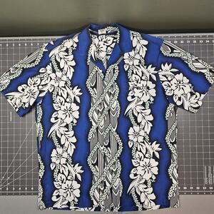 Royal Creations Hawaiian Shirt Medium New USA Blue Beach Floral 50s Style Surf